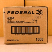 Photograph showing detail of FEDERAL 45 ACP 230 GRAIN #AE45A (1000 ROUNDS)