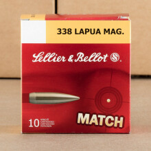 A photo of a box of Sellier & Bellot ammo in 338 Lapua Magnum.