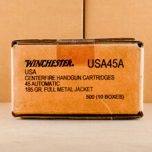 Photograph showing detail of 45 ACP WINCHESTER USA 185 GRAIN FMJ (500 ROUNDS)