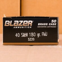 Image of .40 Smith & Wesson ammo by Blazer Brass that's ideal for training at the range.