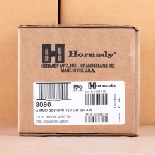 A photo of a box of Hornady ammo in 308 / 7.62x51.