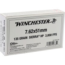 Photograph showing detail of 7.62X51 WINCHESTER 135 GRAIN HP (20 ROUNDS)