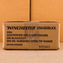 A photograph of 200 rounds of 200 grain 300 AAC Blackout ammo with a Open Tip bullet for sale.