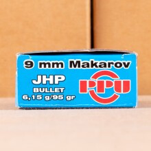 A photograph detailing the 9x18 Makarov ammo with JHP bullets made by Prvi Partizan.