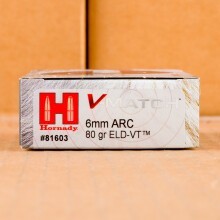 Image of Hornady 6mm ARC rifle ammunition.