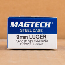 Image detailing the zinc plated steel case and boxer primers on the Magtech ammunition.