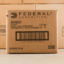 A photo of a box of Federal ammo in .45 Automatic.
