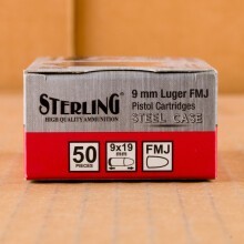 A photo of a box of Sterling ammo in 9mm Luger.