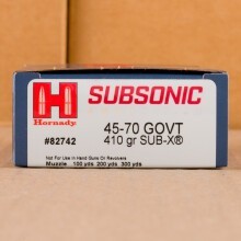 Image of the 45-70 GOVERNMENT HORNADY SUBSONIC 410 GRAIN SUB-X (200 ROUNDS) available at AmmoMan.com.
