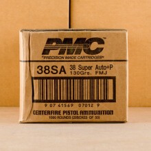 A photo of a box of PMC ammo in 38 Super.