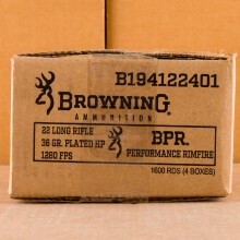 Photo detailing the 22 LR BROWNING 36 GRAIN CPHP (1600 ROUNDS) for sale at AmmoMan.com.