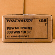 A photograph of 200 rounds of 150 grain 308 / 7.62x51 ammo with a Power-Point (PP) bullet for sale.
