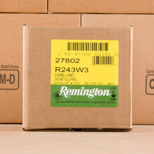 A photo of a box of Remington ammo in 243 Winchester.