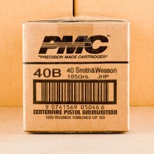 A photograph of 50 rounds of 165 grain .40 Smith & Wesson ammo with a JHP bullet for sale.