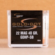 Photograph showing detail of 22 WMR SPEER GOLD DOT SHORT BARREL 40 GRAIN JHP (50 ROUNDS)