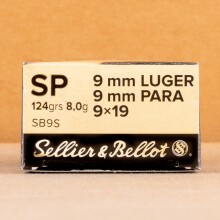 A photograph detailing the 9mm Luger ammo with soft point bullets made by Sellier & Bellot.