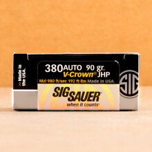 A photograph detailing the .380 Auto ammo with JHP bullets made by SIG.