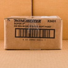 Image of 243 Winchester ammo by Winchester that's ideal for hunting varmint sized game.