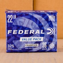 Image of bulk .22 Long Rifle ammo by Federal that's ideal for hunting varmint sized game, training at the range.