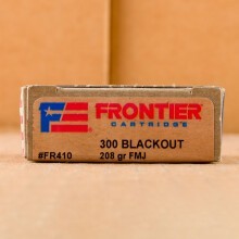 A photograph detailing the 300 AAC Blackout ammo with FMJ bullets made by Hornady.