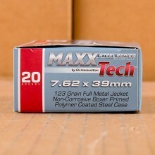 A photograph of 600 rounds of 123 grain 7.62 x 39 ammo with a FMJ bullet for sale.