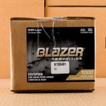 A photograph of 1000 rounds of 115 grain 9mm Luger ammo with a FMJ bullet for sale.