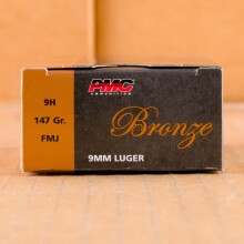 Image of 9mm Luger ammo by PMC that's ideal for training at the range.