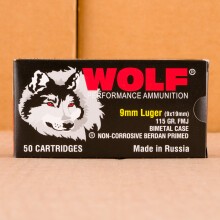 Image of Wolf 9mm Luger bulk pistol ammunition.
