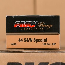 A photo of a box of PMC ammo in 44 Special.