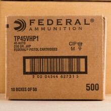 Image of .45 Automatic ammo by Federal that's ideal for home protection, training at the range.