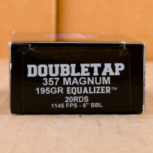 A photograph detailing the 357 Magnum ammo with JHP bullets made by DoubleTap.