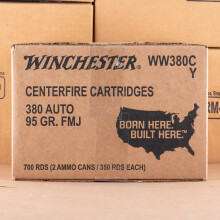 A photograph of 350 rounds of 95 grain .380 Auto ammo with a FMJ bullet for sale.
