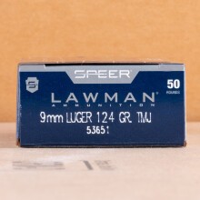 A photograph detailing the 9mm Luger ammo with TMJ bullets made by Speer.