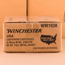 Image of the 5.56X45 WINCHESTER USA 55 GRAIN FMJ M193 (1000 ROUNDS) available at AmmoMan.com.