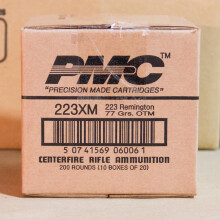 Image of 223 Remington ammo by PMC that's ideal for precision shooting.