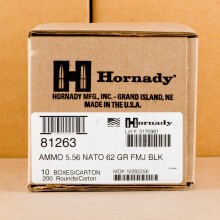 A photo of a box of Hornady ammo in 5.56x45mm.