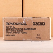 A photo of a box of Winchester ammo in 30-30 Winchester.