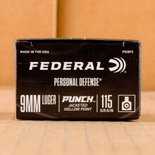 A photograph detailing the 9mm Luger ammo with JHP bullets made by Federal.