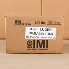 Photo of 9mm Luger FMJ ammo by Israeli Military Industries for sale at AmmoMan.com.