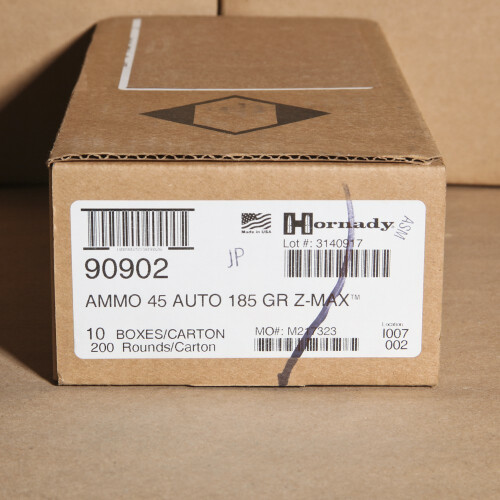 45 ACP Ammo - 20 Rounds of Hornady Z-MAX Zombie 185 Grain JHP at