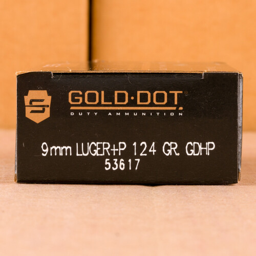 50 Rounds of 9mm Luger +P 124 Grain Speer LE Gold Dot JHP Ammo at