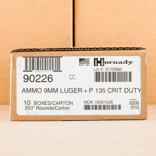 250 Rounds of 9mm Luger 135 Grain Hornady Critical Duty FlexLock